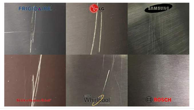 scratches on different brands of black stainless steel appliances