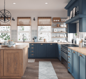 blue is a trending color for kitchen cabinets