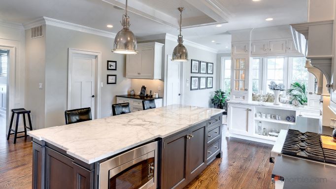 Marble countertop on island