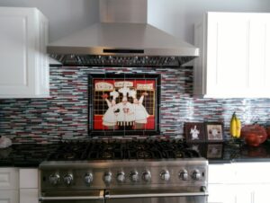 Glass mosaic tile backsplash horizontal