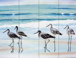 shore birds mural tile backsplash