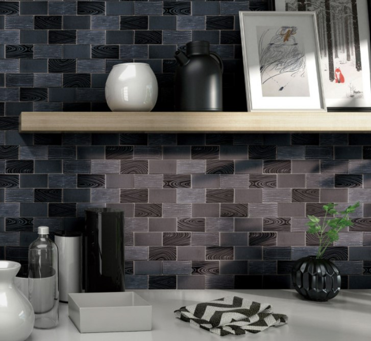 Black subway tile backsplash