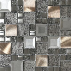 Glass and metal mosaic tile backsplash