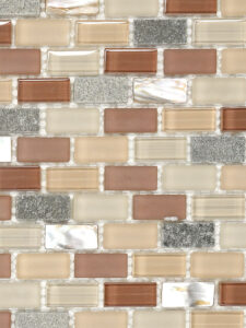 Glass slate and shell tile backsplash