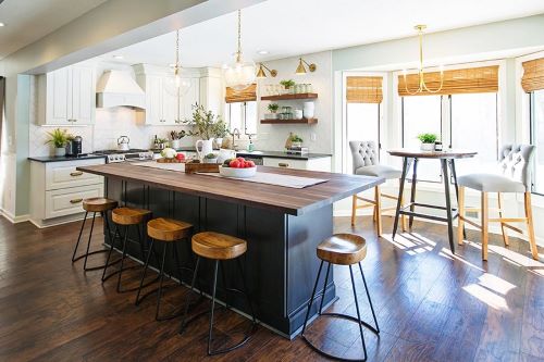 Post-COVID kitchen with lots of natural light