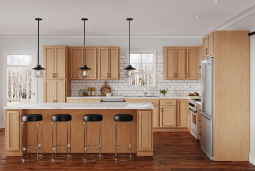 Maple kitchen cabinets with light stain