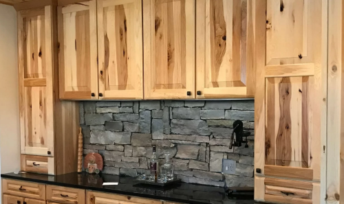 Hickory kitchen cabinets with wild grain