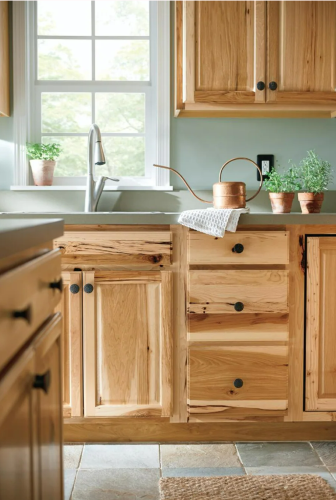 Hickory kitchen cabinets bring in natural element