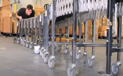 expandable conveyor system helps unload 40 ft container