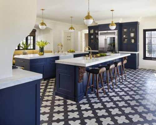 Homestead custom kitchen with blue painted cabinets