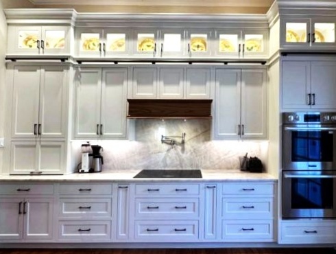 Glass front cabinets in Brighton kitchen