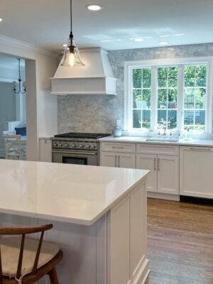 Integrity Cabinets in transitional kitchen with windows over sink