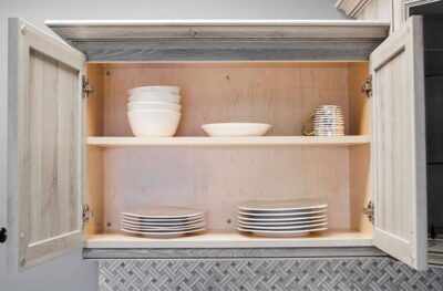wood grain laminate cabinet interior