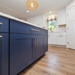 Custom blue paint on island