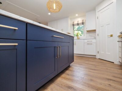 Custom blue paint on island